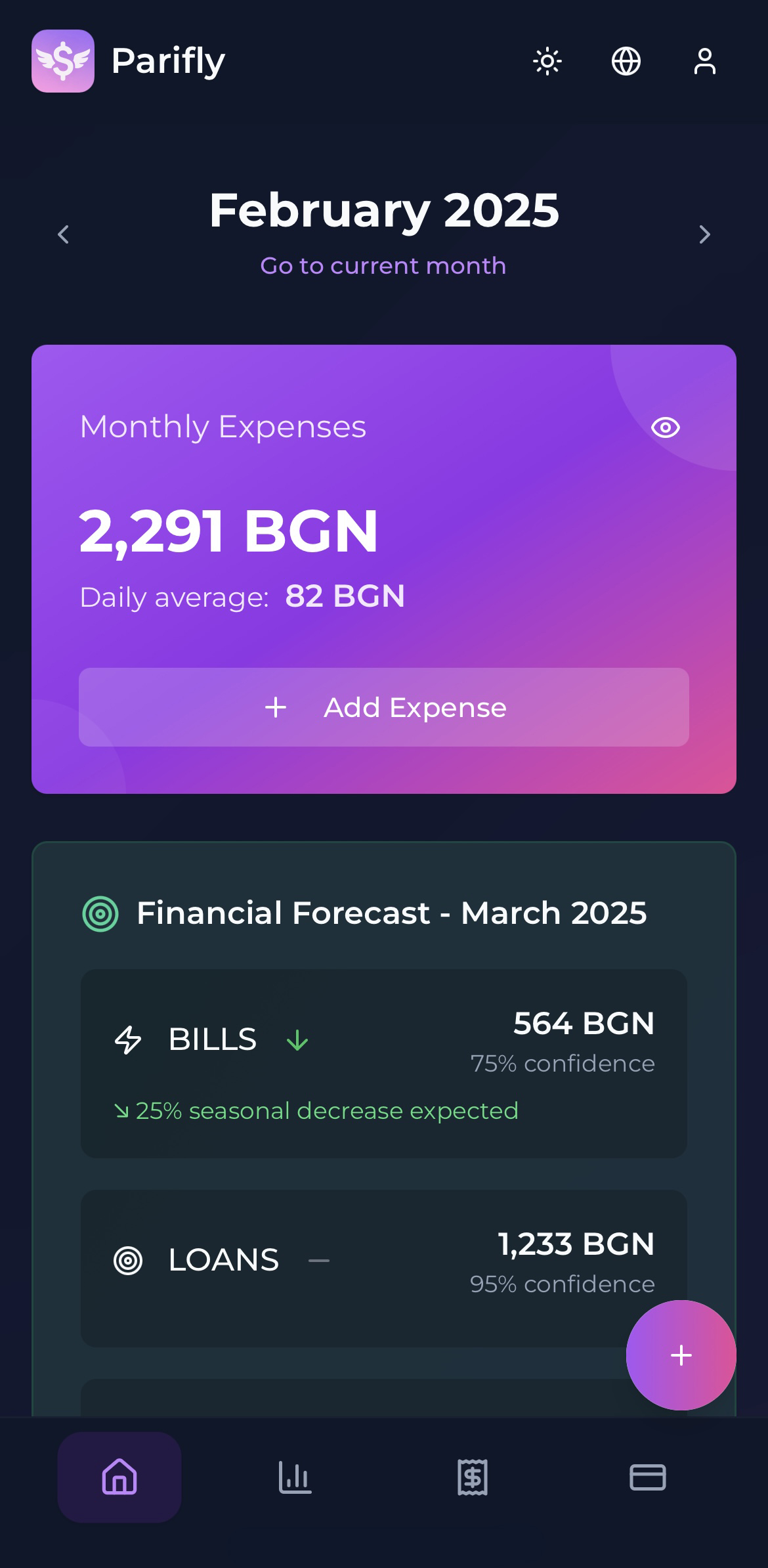 Parifly App Dashboard